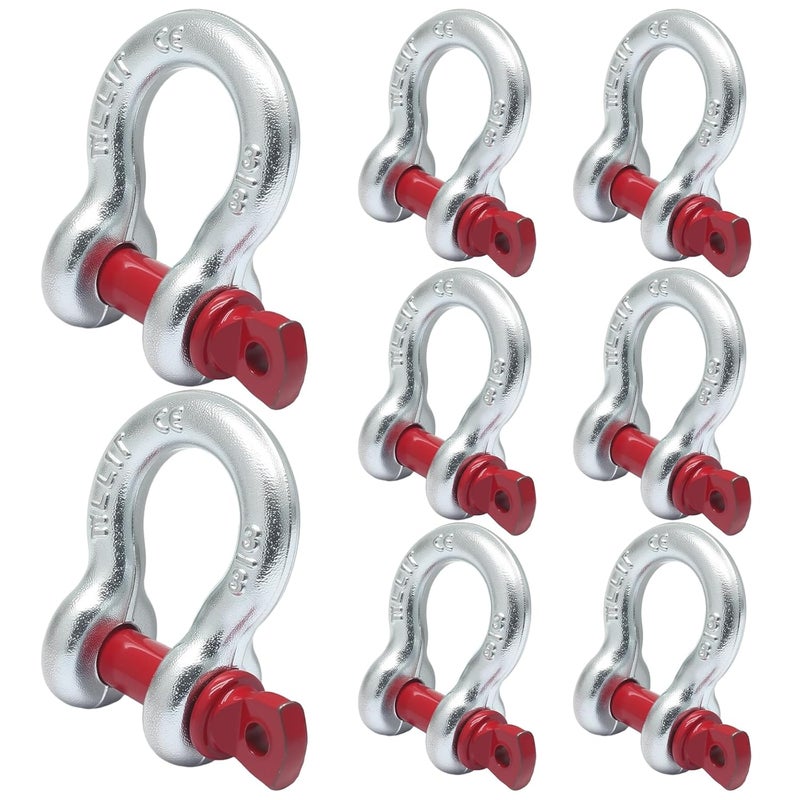 vibedor 3/8" 10 Pcs Heavy Duty Shackle, Galvanized Clevis Shackle Screw Pin, 1 Ton Heavy Shackle for Tow Strap/Winch/Traction Steel Wire/Vehicle Recovery - Image 1